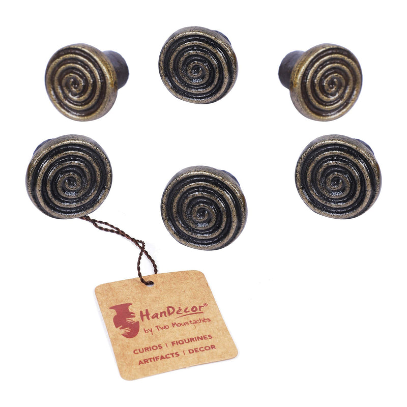 Two Moustaches Spiral Design Cabinet/Wardrobe Knobs (Antique Brass Finish, Pack of 6)