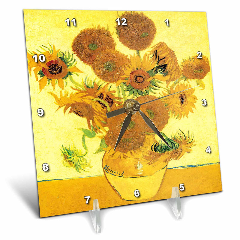 3dRose Sunflowers by Vincent Van Gogh - Desk Clock, 6 by 6-Inch (dc_128138_1)