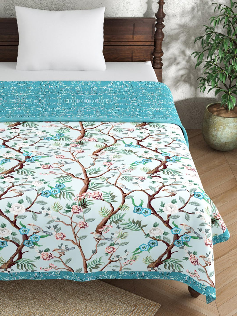 EVER HOME Digital Print Reversible AC Dohar Single Bed Cotton for Summer 120 GSM, Mild Winter Blanket, Blue Floral 59 x 88 inches