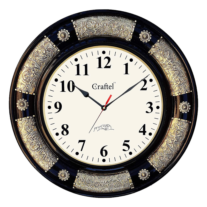 Craftel Brass Fitted Black Polished Wall Clock Antique Decorative Clock with Dome Glass for Living Room Home and Office (Dial : 12 Inches)