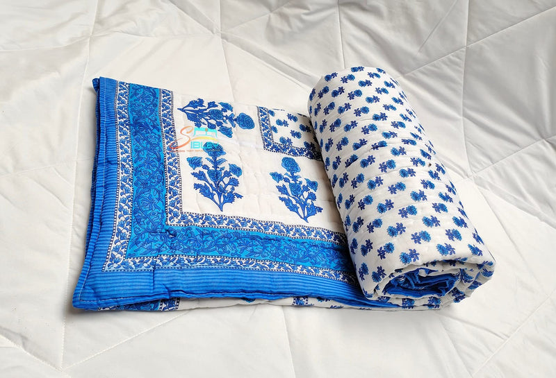 SIBLEY 210 TC Cotton Single Bed Jaipuri Razai Floral Print (55X85 Inche) - Blue