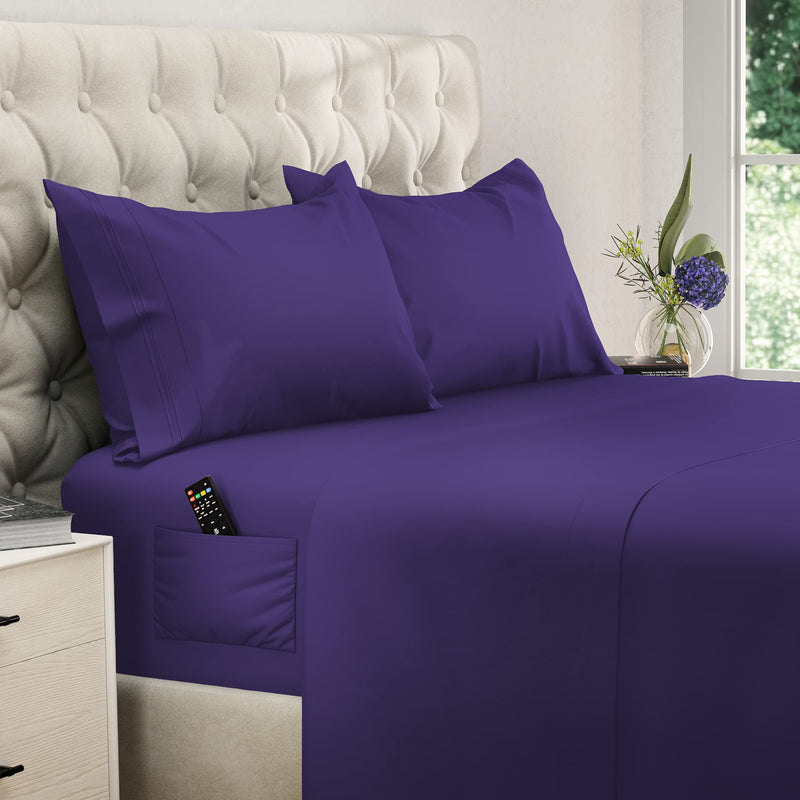 Twin XL Sheets 4pcs XL Twin Sheet Set Twin XL Fitted Sheet Extra Deep Pocket Extra Long Twin Sheets XL Twin Fitted Sheet Twin Extra Long Sheet Set Twin XL Bedding Set Twin XL Fitted Sheets Purple