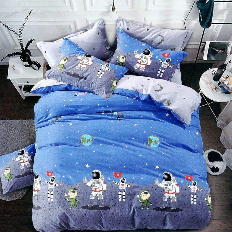 Sky Tex Super Saver Combo of 4 Kids (Astronaut, Paw Patrol, Giraffe & Rocket) Printed 3D Glace Cotton Queen Size Double Bed Sheet with 8 Pillow Covers (Buy This Combo & Get 2 N - 95 Masks Free)