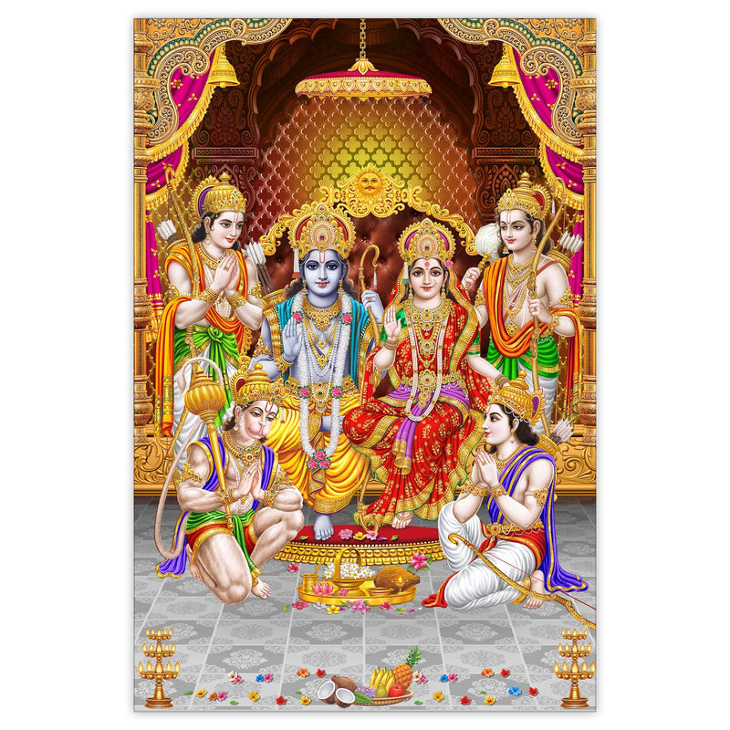 Indianara Rolled Sparkled Lord Ram Darbar Art Print for Room Décor Digital Reprint 36 inch x 24 inch Painting (10645PST)