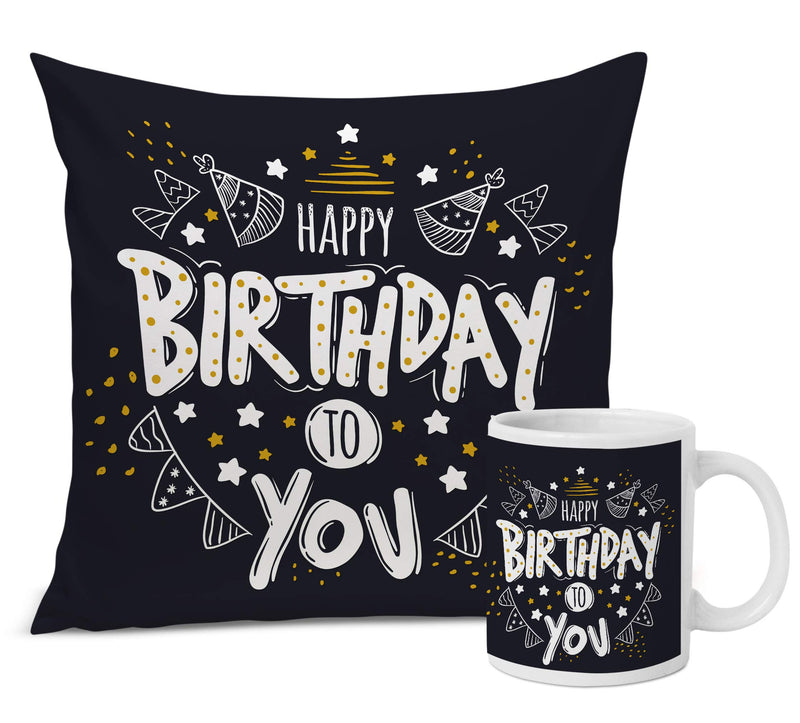 TIED RIBBONS Birthday Gift for Brother Sister Friend Father Mother Husband Wife Girlfriend Boyfriend Printed Cushion Cover with Filler (12 X 12 Inch) and Coffee Mug Cup Combo