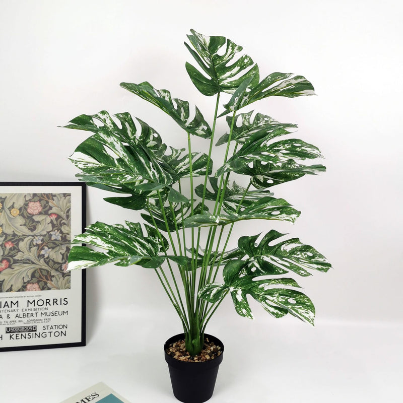 Aatwik Turtle Back Leaf Faux Green and White Plant Home Decor 18 Leaves 70 cm| Artificial plant | Home Decor Plant