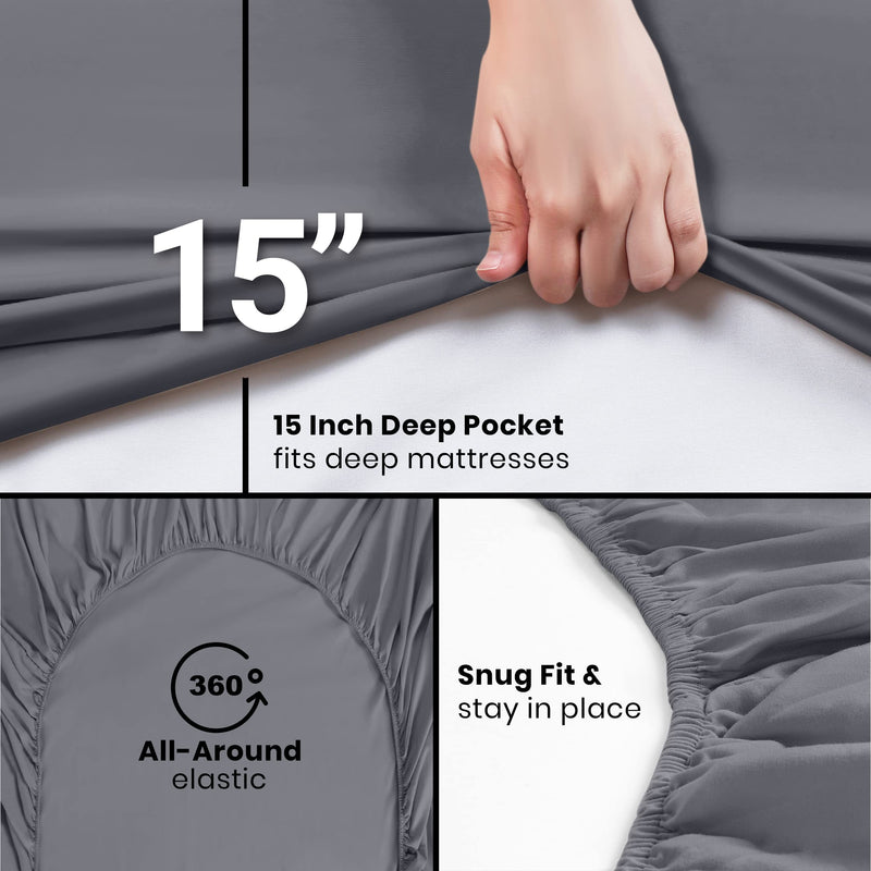 Utopia Bedding Fitted Sheets - Pack of 6 - Soft Brushed Microfiber - Deep Pockets, Wrinkle, Shrinkage & Fade Resistant - Easy Care (King, Grey)