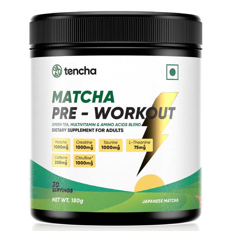 Tencha Pre Workout Supplements For Men & Women, 180G Powder, 30 Servings, With 200Mg Caffeine, 1000Mg Citrulline With Creatine, Taurine For Workouts & Training Reduces Recovery Time Post Workout