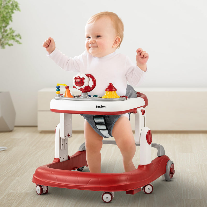 Baybee Astro 2 in 1 Baby Walker- Round Kids Walker with 3 Adjustable Height & Wheel Lock | Kids Activity Push Walker with Musical Toy Bar | 6-18months Boy Girl (Red)