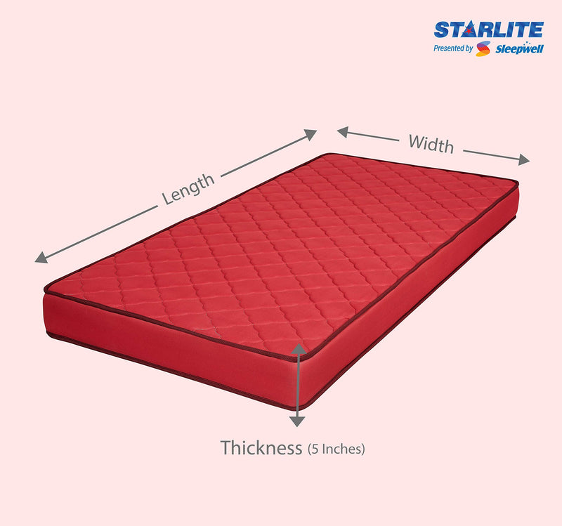 Sleepwell Starlite Splendor 5-inch Single Bed Size, Medium Firm- PU Foam Mattress (Maroon, 72x36x5)