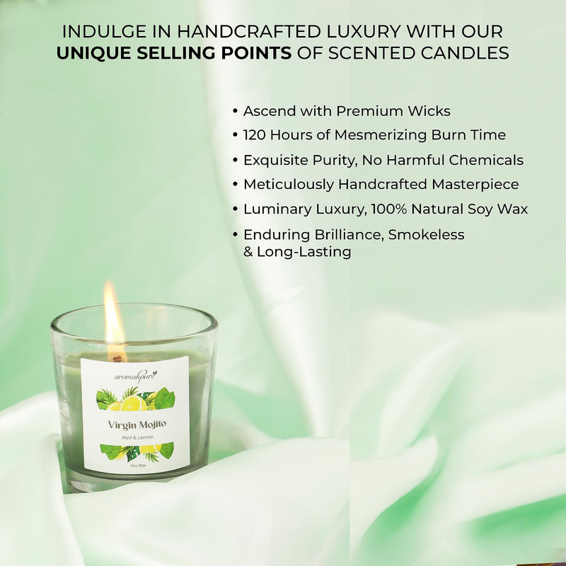 Aromahpure Scented Candle (120 Hours) | Strawberry, Frangipani, Lemongrass, Mint & Lemon Scented Candle | 100% Soy wax, Smokeless Candle | Pack of 8 | Long Lasting Aroma Candles| Scented Candles For Home Décor