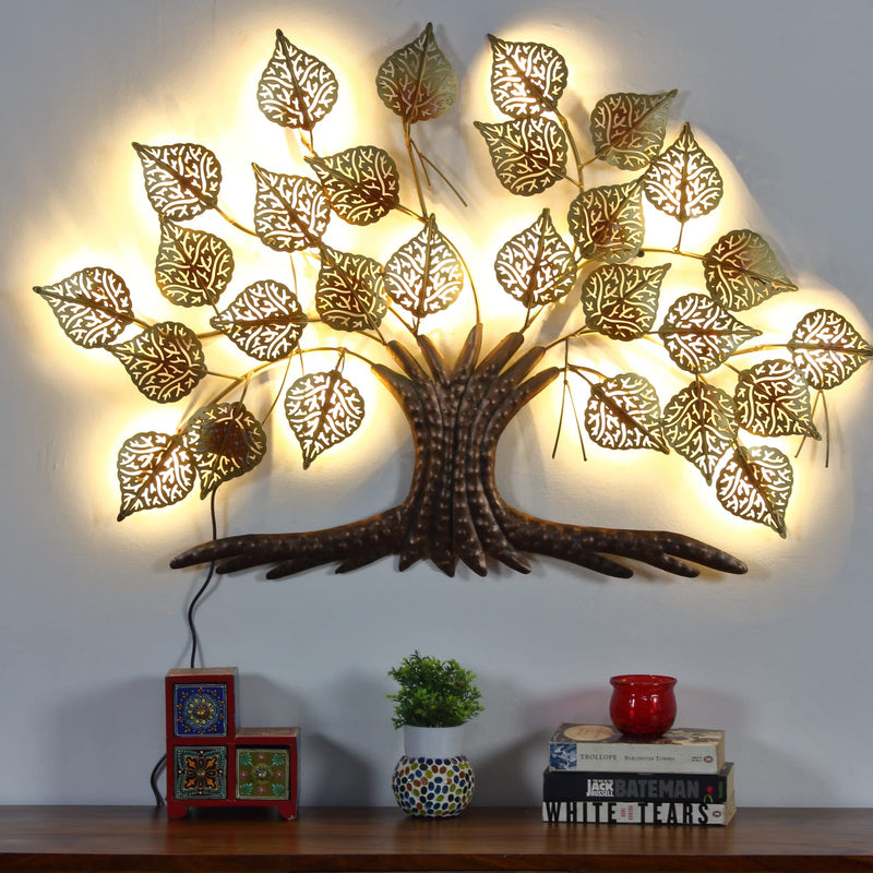 AntarYuga Glamour Metal Tree Small with LED Lights Decorative Wall Art/Sculpture for Home Living Room/Bedroom/Office - 90x4x60 Cm