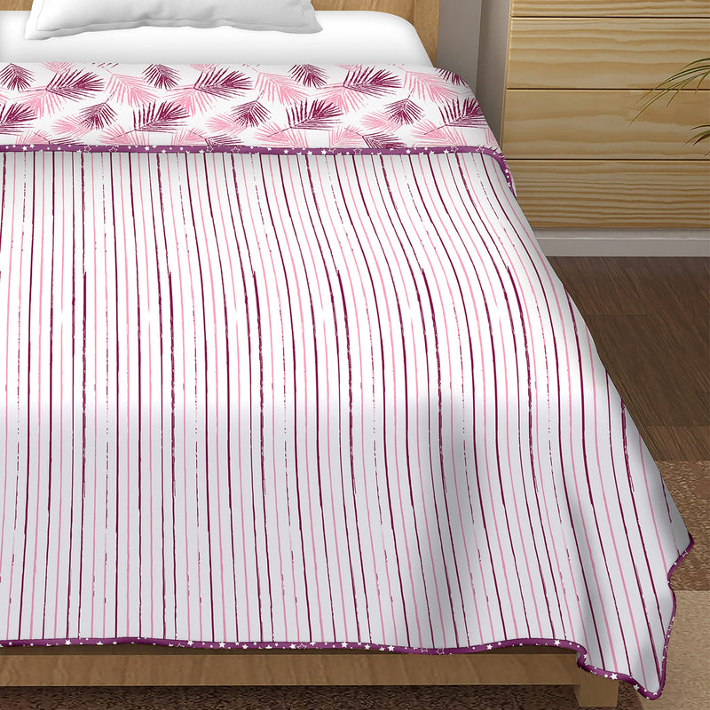 Bella Casa 100% Cotton, Reversible Single Dohar/AC Blanket 152 cm X 228 cm -Pink Colour