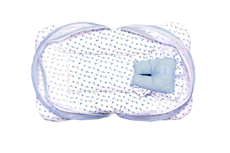 FARETO Baby Boy's And Girl's Cotton Mosquito Net Bed (Blue, 0-6 Months)