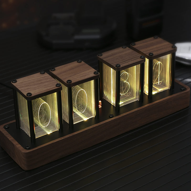 ClocTeck Nixie Tube Clock Wooden Digital Clock for Bedroom,Easy Alarm Settings and 12/24h Display - A Retro Gift to Decorate Your Desk and Bedroom