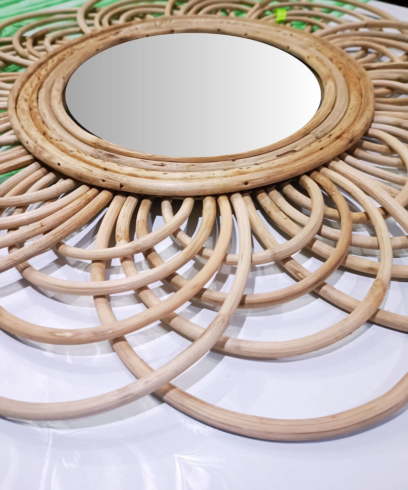 Wall Hanging Mirror |Cane Bamboo Round Frame Mirror |Wall Mirror for Living Room, Bathroom, Bedroom (23 Inch)