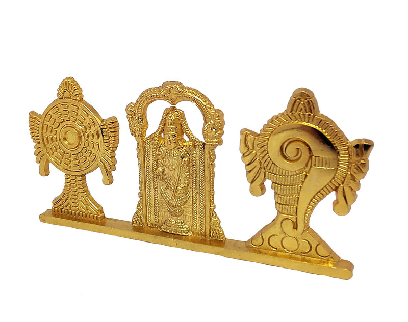 KridayKraft Tirupati Balaji Symbol Stand Shankh Chakra with Balaji Statue Gold Plating Antique Decorative for Car Dashboard Home & Office Table Showpiece Figurines,Religious Gift Idol...