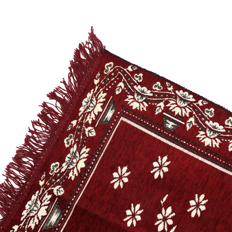 Kuber Industries Velvet Flower Print Rug Bedside Runner for Home Décor 4X2 Ft. (Maroon)