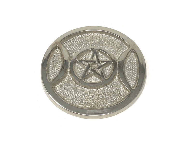 vrinda Aluminum Altar Plate 3.5" Triple Moon Pentacle