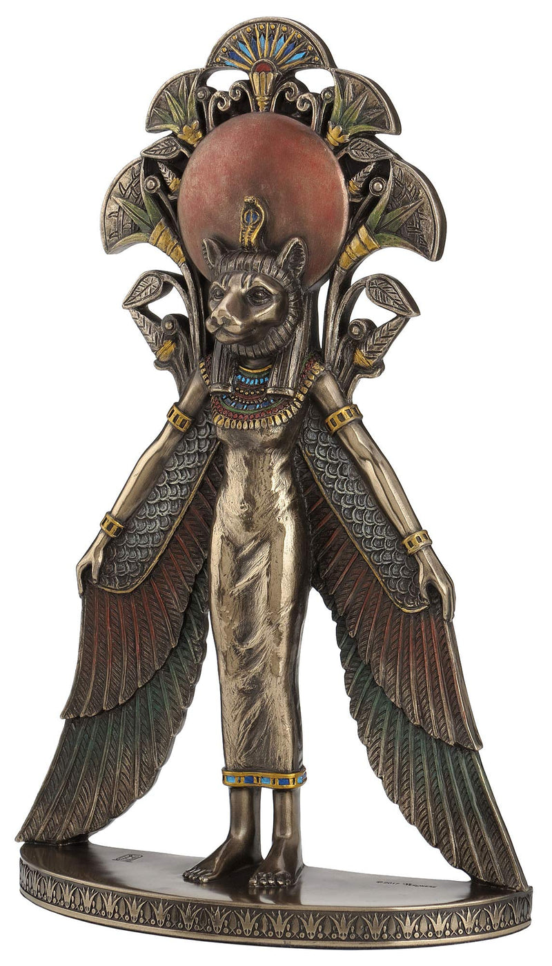 Veronese Design Majestic Sekhmet: Exquisite 10.75-Inch Winged Egyptian Goddess of War and Chaos Resin Wall Hanging Statue with Striking Metal Appearance and Vibrant Colored Details