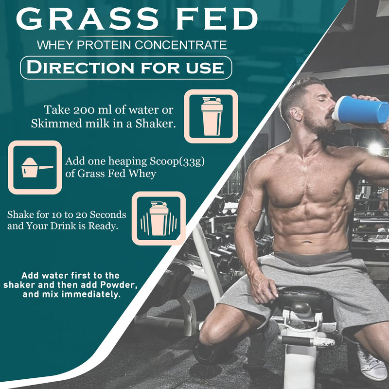 NAKPRO GRASS FED Whey Protein Concentrate | 26.40g Protein, 5.73g BCAA | Muscle Gain, Strength, Muscle Recovery Protein Powder for Men, Women & Athletes (1 Kg, Unflavoured)