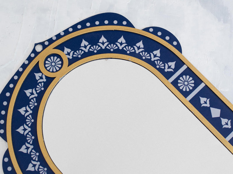 bambaiSe Midnight Blue and White Jarokha Wall Art with Acrylic Mirror, Wall Hanging décor