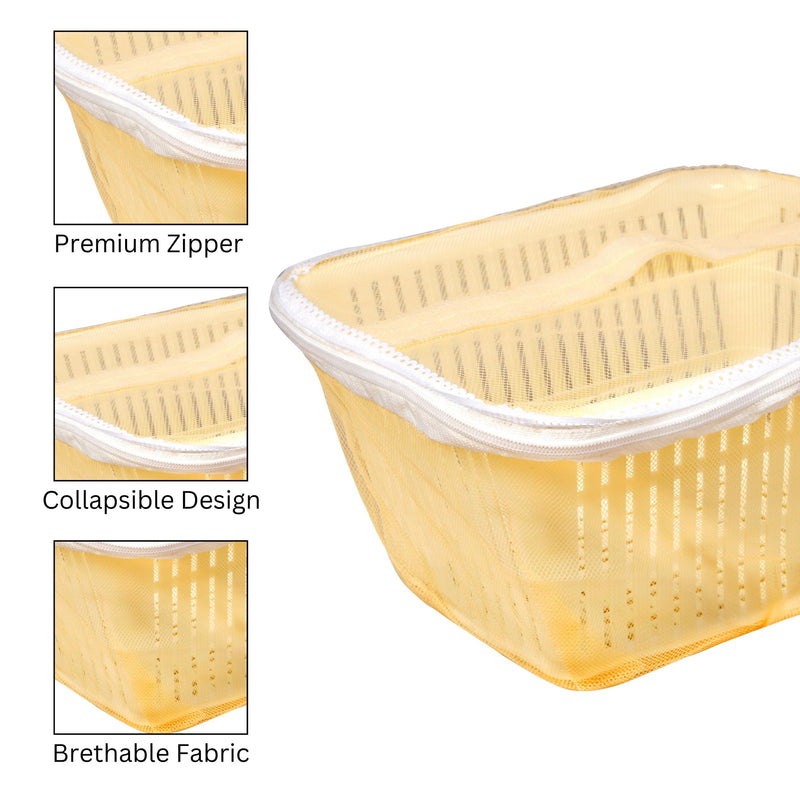 CRELZOS Vegetables Basket with Net Cover - Stylish Fruit Basket for Kitchen, Space-Saving Vegetable Storage Rack - Keep Your Kitchen Organized and Fresh with Practical and Elegant Solution (White)