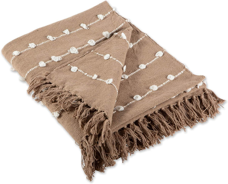 Cazimo Luxurious Pure Cotton Throw Blanket with Fringes || Soft and Cozy Throw for Sofa, Couch and Bed || 60 * 50 Inches / 152 * 127 Cms || Pack of 1 || Beige