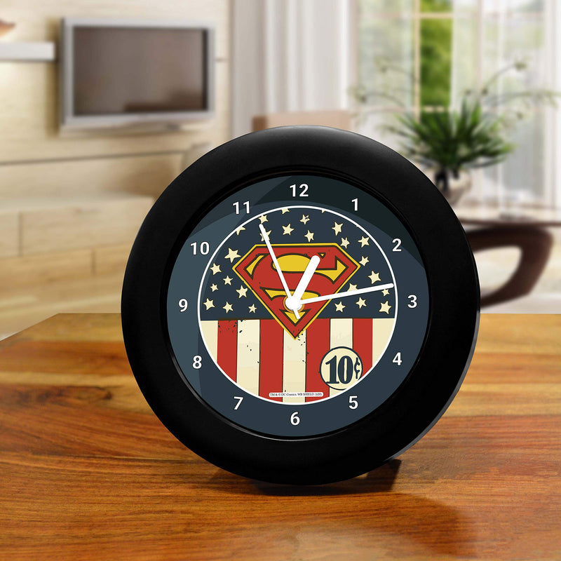 MCSID RAZZ- DC Comics -Superman Logo Flag Table Clock Gift - Birthday Gift Official Licensed by Warner Bros,USA (India) Best Valentine's Day Gift