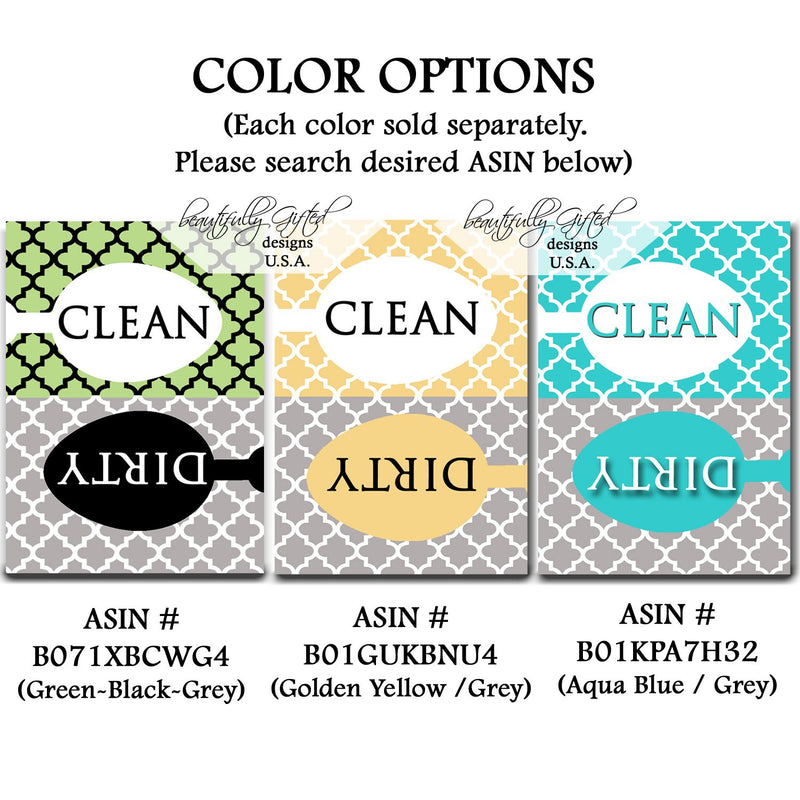 Clean Dirty Dishwasher Magnet Sign for Dishes - Elegant Quatrefoil Moroccan Trellis Modern Pattern - Grey Yellow - 2.5 x 3.5 - Housewarming and Gag Gift Idea / Stocking Stuffers for Men Women & Teens