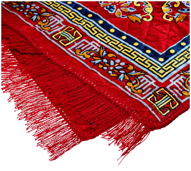 Kuber Industries 2 Piece Velvet Pooja Aasan Mat Set - Red, 2 Ft X 2 Ft