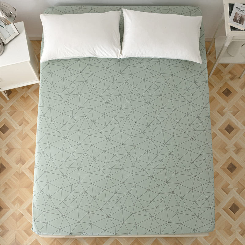 VM VOUGEMARKET Geometric Single Bed Fitted Bottom Sheet Green,100% Cotton Fitted Sheet with 15" Deep Pocket-King,Ultra Soft& Breathable (King, Geometric)