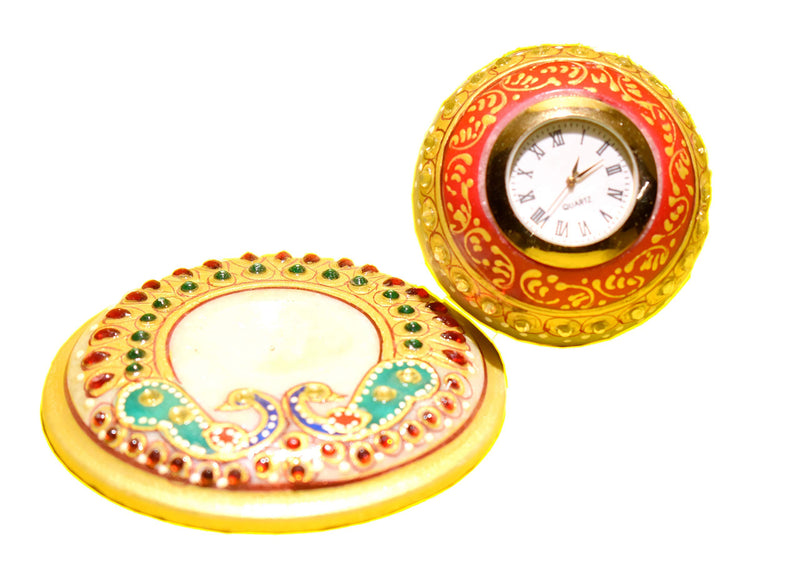 MARBOGLASS India Marble showpiece Globe Watch with Stand Meenakari Work Decorative for Home & Office