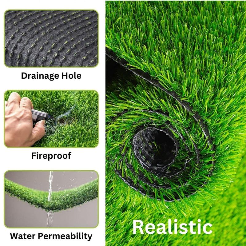 Purav Light 40mm Natural Looking Anti Slip Artificial Grass Mats for Floor Home Green Grass Carpet for Balcony 15x23 Inch (Green, 2 X 1.3 Feet)