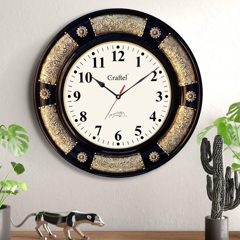 Craftel Brass Fitted Black Polished Wall Clock Antique Decorative Clock with Dome Glass for Living Room Home and Office (Dial : 12 Inches)