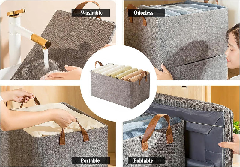 KSP HOME Collapsible Fabric Storage Cubes Organizer with Handles Foldable Storage Baskets for Organizing Toys, Books, Shelves, Closet, Large Storage Box with Handles (Grey-Pack of 4)