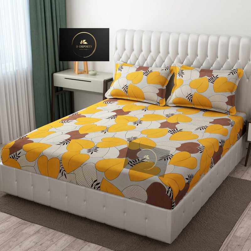 D imports Glace Cotton Elastic Fitted King Size Double Bed Bedsheet with 164 TC (78 * 72 * 10) (Yellow Heart)