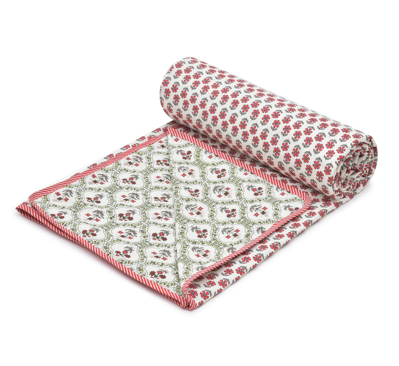 Renown Pure Cotton Soft Reversible Printed Lightweight AC Blanket | Cotton Dohar (REN18, Double)