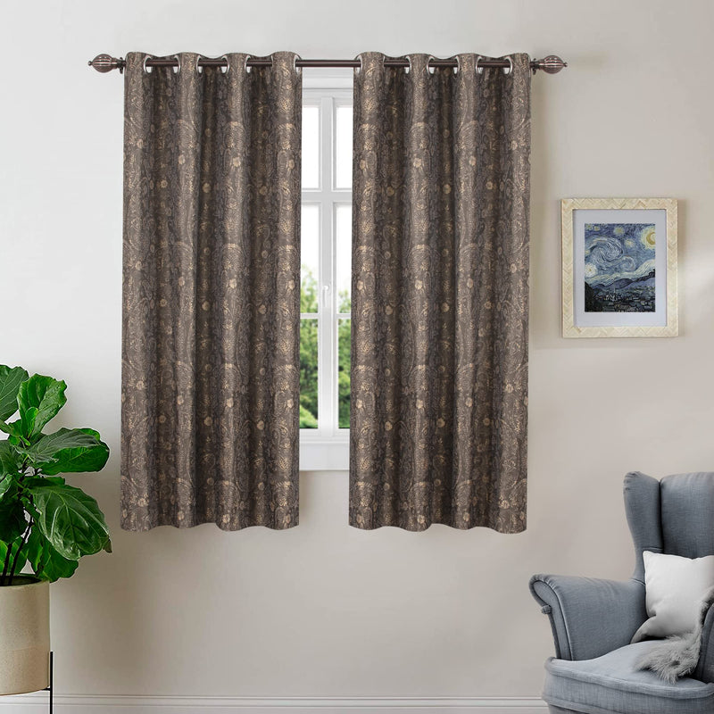 Deco Window Set of 2 Semi-Blackout Curtains for Windows 5 Feet Paisley Room Darkening Thermal Insulated Soft Touch Polyester Privacy Panels with Stainless Steel Grommets (Fossil)