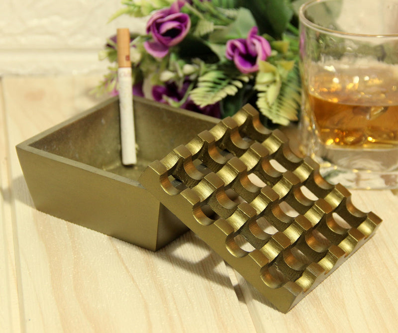 PURI - Aluminium Cigar/Cigarette Ashtray, 16 GRIDS, Windproof Tabletop, Brass Antique Finish