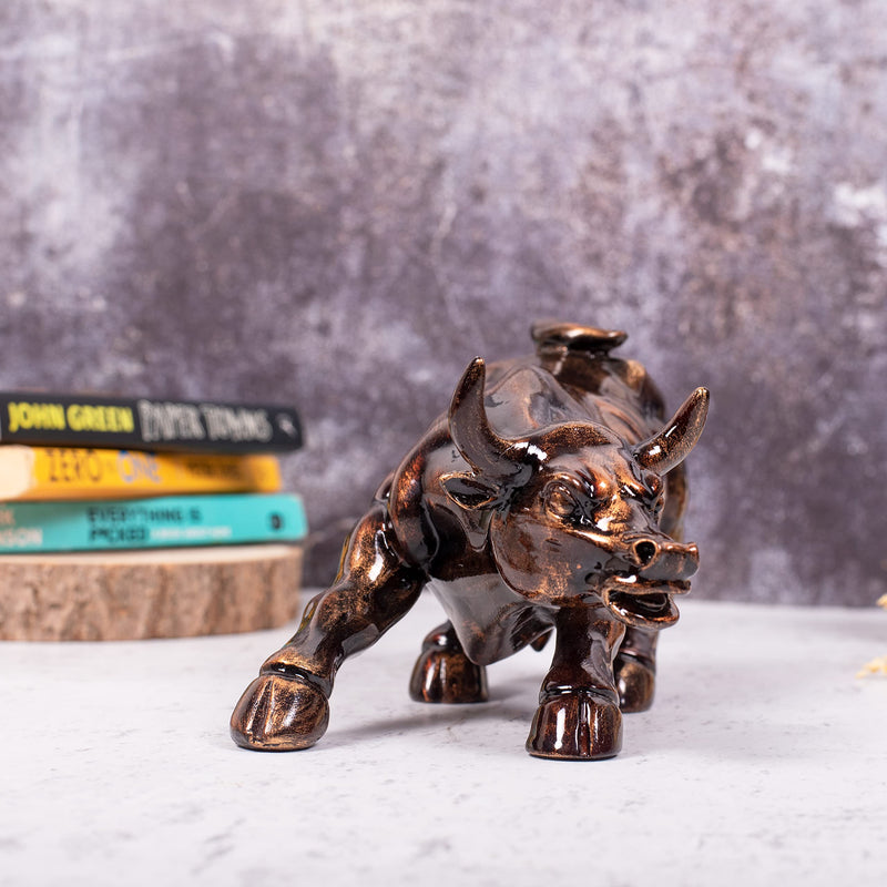 Aapki Marzi Wall Street Bull Replica - Resin Showpiece for Home Decor, 9 Inches, 0.8 Kg (Rustic Copper)