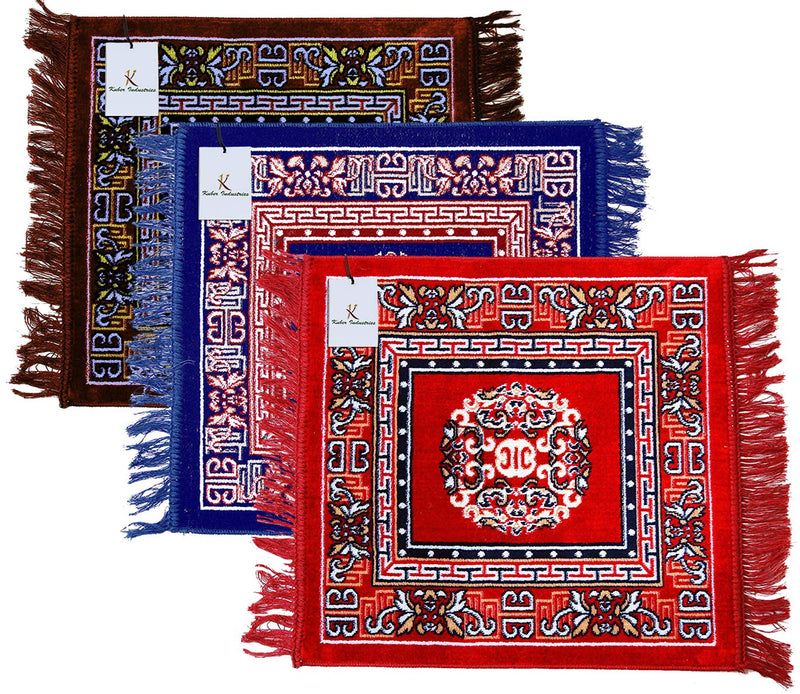 Kuber Industries 3 Pieces Velvet Prayer Mat/Aasan/Pooja Mat/Meditation Rectangular Shape Mat/Multipurpose Velvet Rug Mat 2 Ft X 2 Ft (Brown & Royal Blue & Red) Ctktc33958