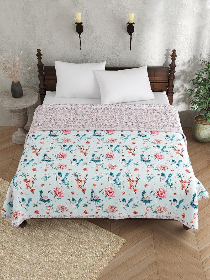 EVER HOME Digital Print Reversible AC Dohar Double Bed Cotton for Summer 120 GSM, Mild Winter Blanket, Blue & Pink 88 x 100 inches