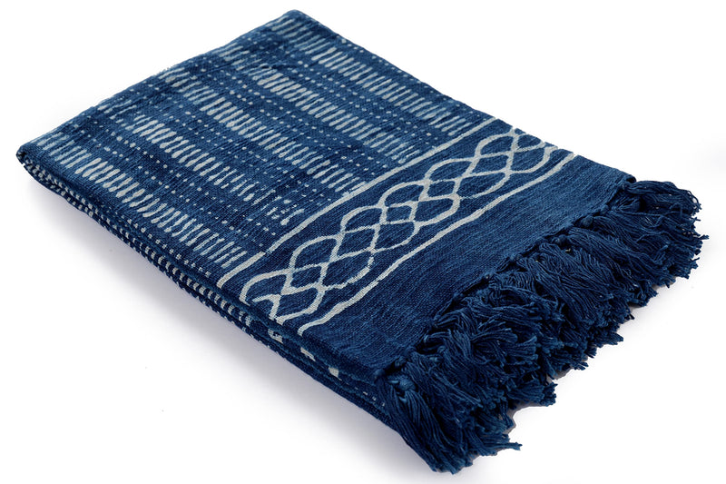 Ravaiyaa - Attitude is everything Hand Block Printed Handmade Sofa & Couch Throw Stripe Polka Design Handloom Cotton Throw Home Decor Bedding Blanket (Indigo Blue)