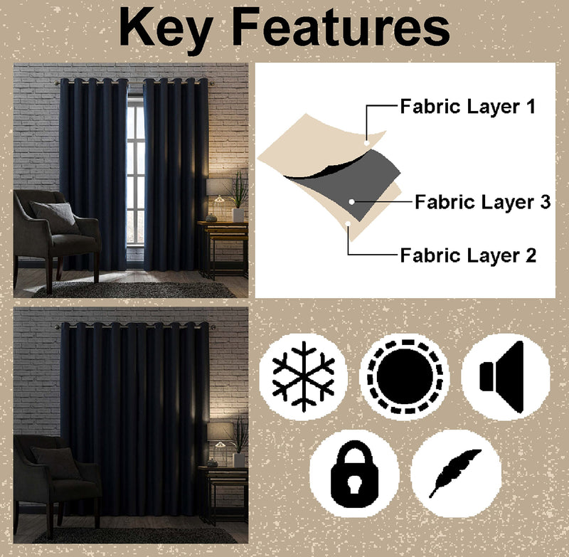 Casableu Dawn 2 Piece Polyester Eyelets (Steel) Blackout Curtains with Tie Back, Bedroom Living Room (Heather, 9 Ft x 4.2 Ft)