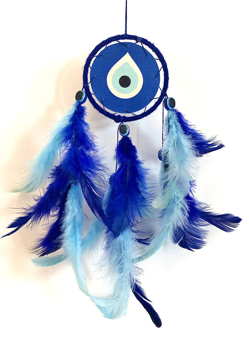 Rooh Dream Catcher ~ Evil Eye Canvas Car Hanging ~ Handmade Hangings for Positivity (Can be Used as Home Decor, Gift, Wall Hangings, Meditation Room, Yoga Temple, Wind Chime & Car Feather Hanging)