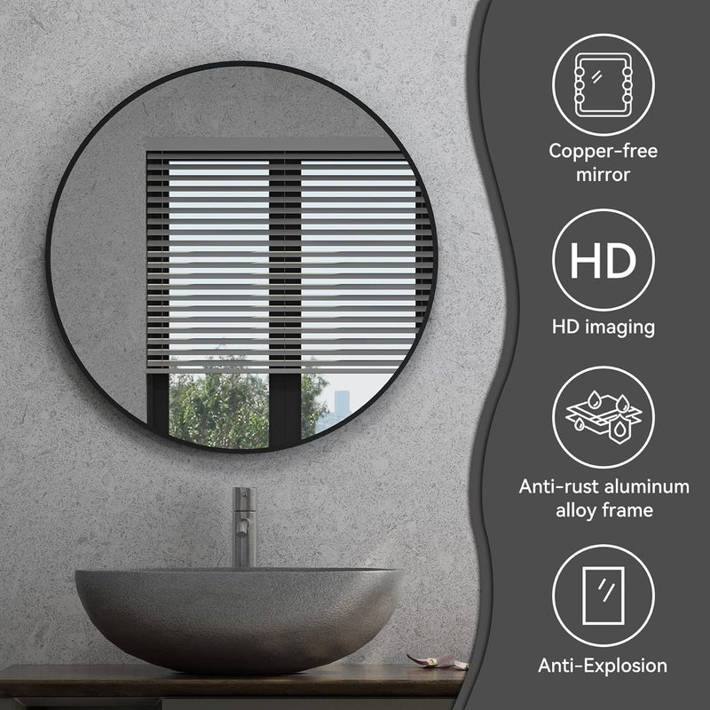 The arts box Creations Circle Wall Mirror Inch Round Wall Mirror for Entryways, Washrooms, Living Rooms, Vanity Mirror and More (Black, 18")