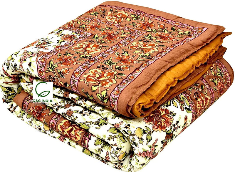 C&G INDIA Jaipuri Razai Double Bed Ac Quilt 85x100 (Garden Flower)