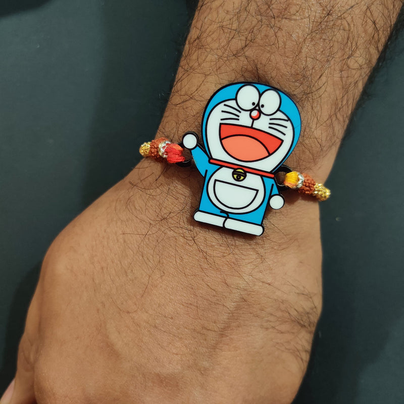 Bhai Please Doraemon Rakhi with Brother is Superhero Fridge Magnet (Gift Combo for Bhai/Bhaiya) | Set of 1 pc Rakhi with Roli/Kumkum - Chawal and Fridge Magnet