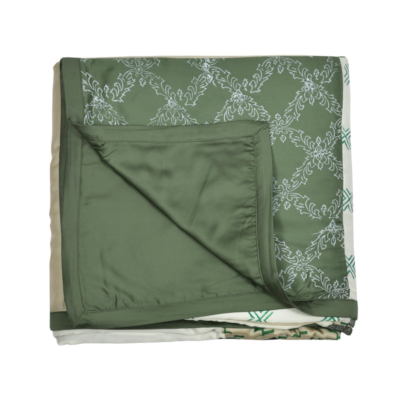 LINENWALAS 100% Organic Vegan Bamboo Dohar, 3-Layer Patchwork Designer AC Blanket, Softest for Skin Lightweight Blanket 3 Degree Cooler Than Cotton (Single Bed, Green Bloom)